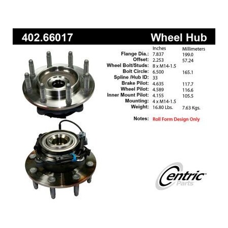 Centric Premium Hub and Bearing Assembly; With Integral ABS, Parts 402.66017